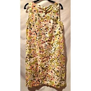 J. Jill Love Linen Coral Lime Black Floral Print Linen Sleeveless Dress Size S
